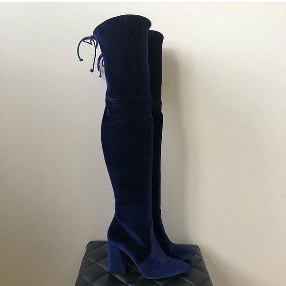 Stuart Weitzman dark blue velvet OTK boots - Picture 2 of 10